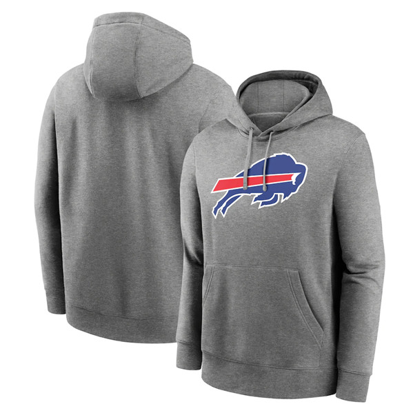 Men's Buffalo Bills Heather Gray Primary Logo Long Sleeve Hoodie T-Shirt - Click Image to Close